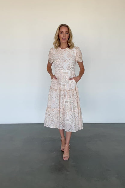 Mirabel Eyelet Midi Dress | White + Natural