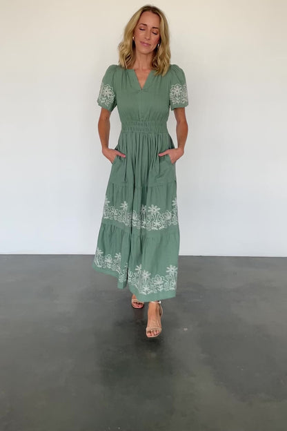 Kennedy Embroidered Maxi Dress | Dark Sage