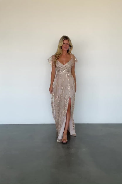 Corinne Shimmer Maxi Gown | Champagne