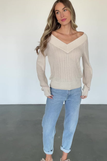 Ashby V Neck Sweater Top | Natural