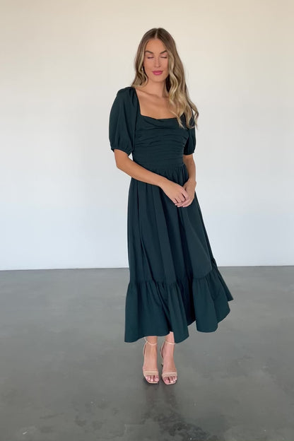 Andrea Pleated Midi Dress | Forest Green