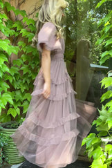 Mink Laneese Cross Over Tulle Dress
