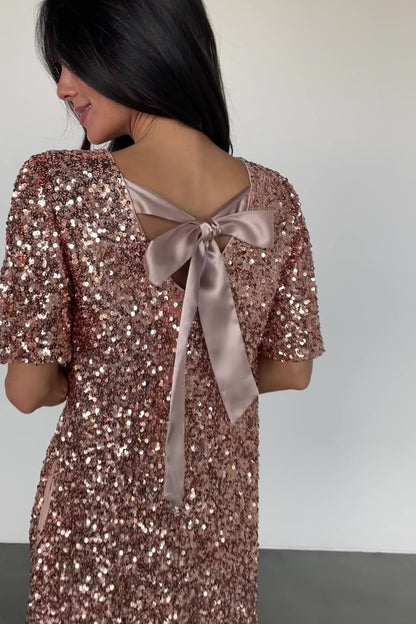 Asta Sequin Shift Dress | Rose Gold