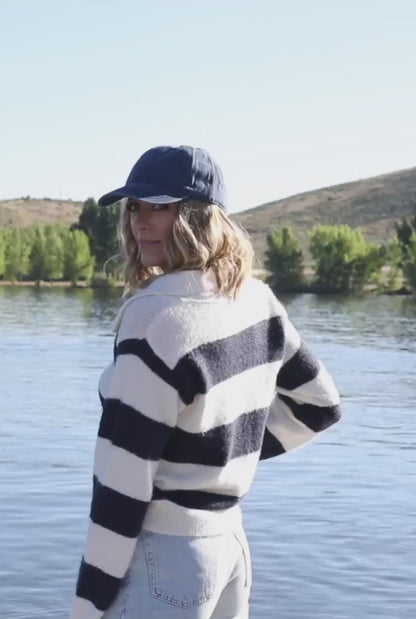 Heather Striped Sweater | Cream + Navy