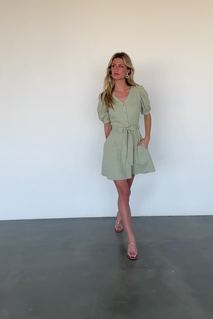 Candice Button Up Mini Dress | Sage