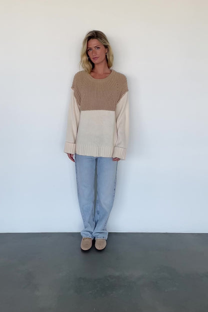 Mabel Cuffed Sweater | Cream + Taupe