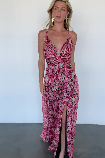 Tora Cross Back Maxi Dress | Black + Red Floral