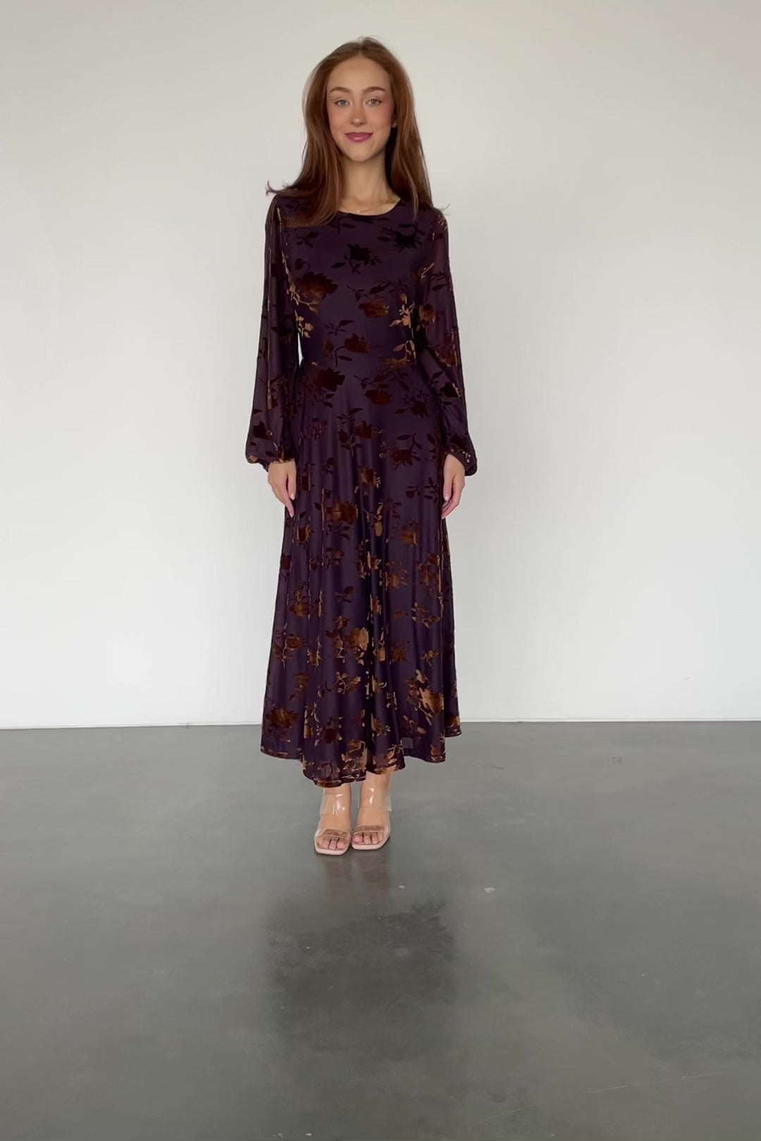 Thora Velvet Midi Dress — Deep Plum Floral | Baltic Born