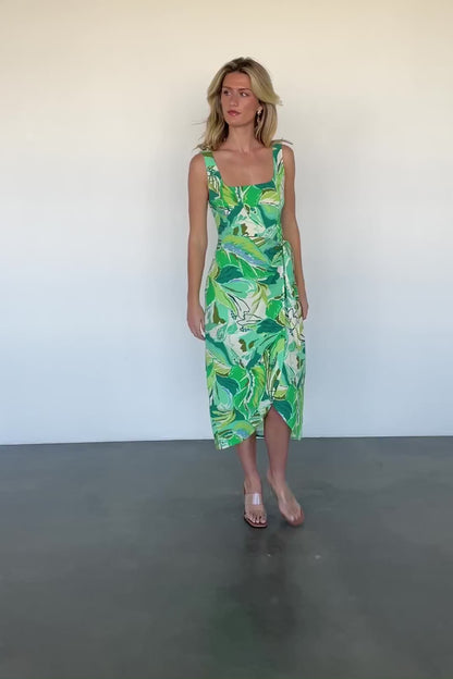 Latonya Faux Wrap Dress | Green Multi