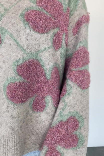 Lisbeth Flower Sweater | Green + Pink