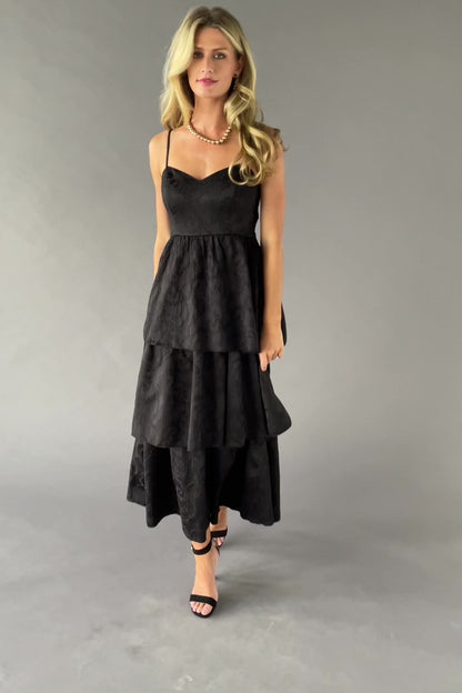 Violetta Embossed Tiered Dress | Black