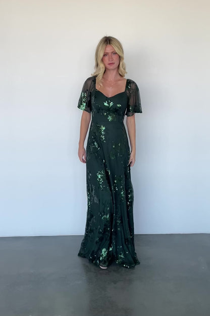 Karina Sequin Maxi Dress | Dark Green