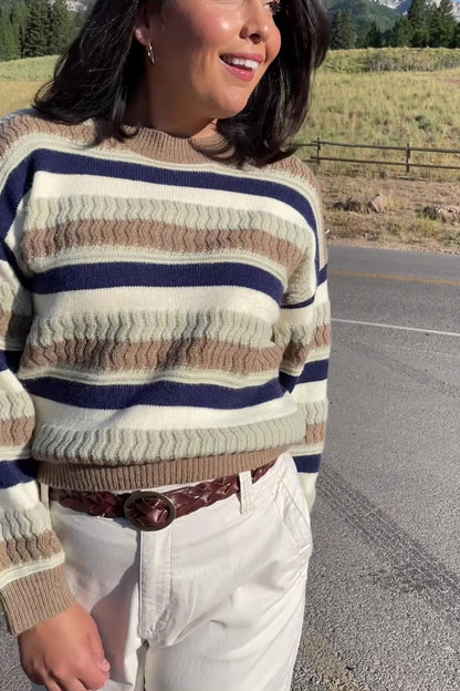 Kira Striped Sweater | Navy + Sage Multi