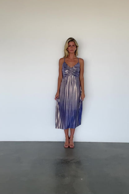 Cecilia Pleated Dress | Blue Shimmer