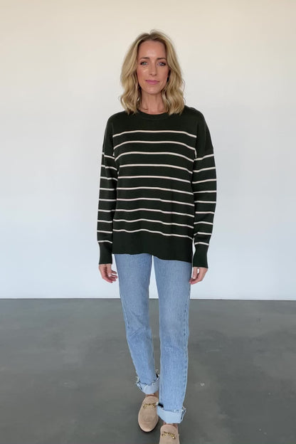 Colmar Striped Sweater | Pine + Cream