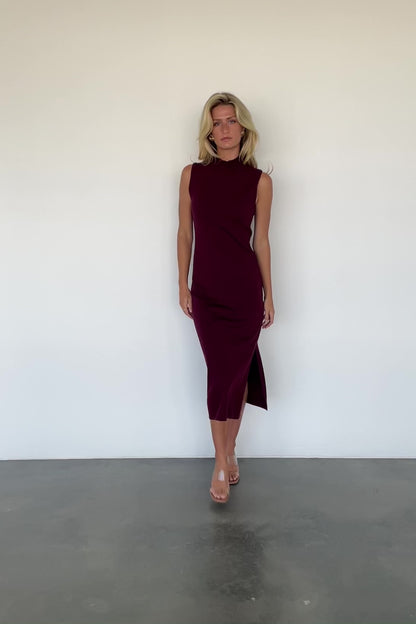 Angelina Mock Neck Tank Dress | Wine