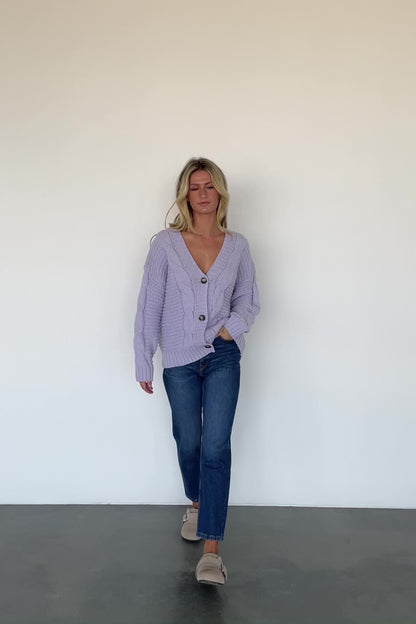 Ames Cable Knit Cardigan | Lavender