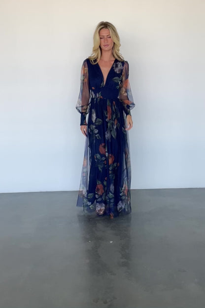 Layla Tulle Maxi Dress | Navy Blue Floral