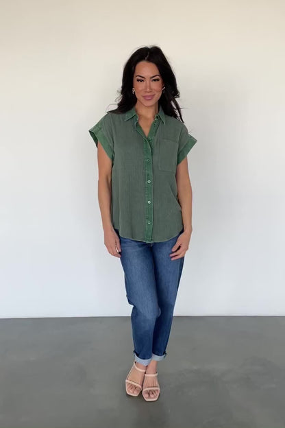 Jaye Button Top | Washed Green