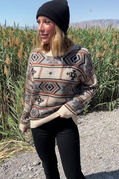 Conrad Knit Sweater | Tan Multi Print