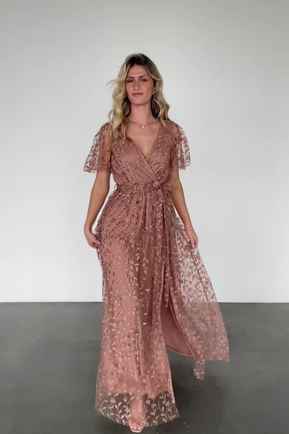 Marseille Embossed Maxi Dress | Nude Rose