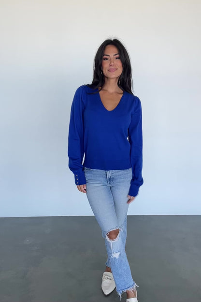 Sheila V Neck Sweater Top | Cobalt