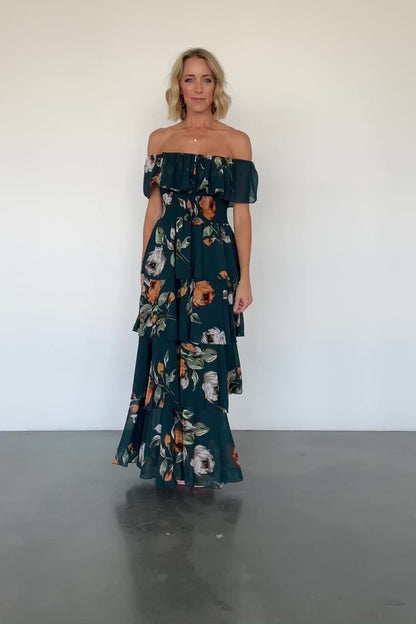 Carina Off Shoulder Maxi Dress | Deep Topaz Floral