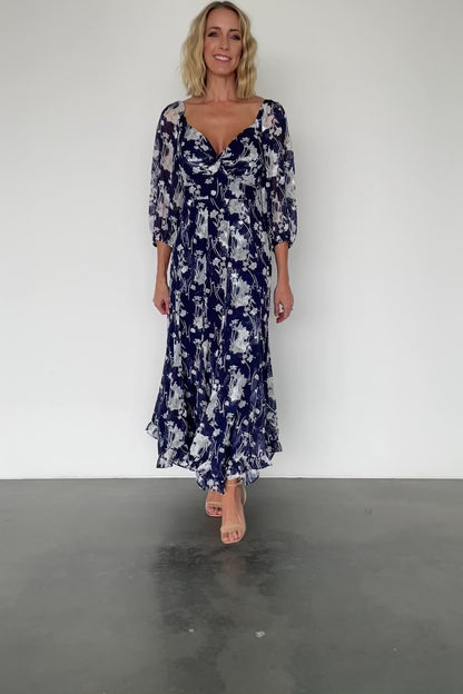 Estefania Maxi Dress | Navy + Off White Floral