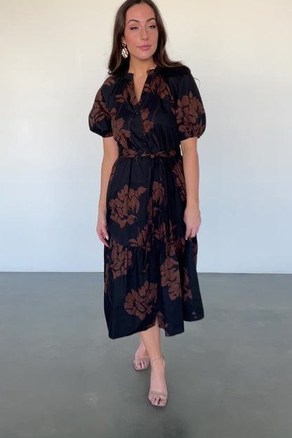 Prescott Midi Dress | Black + Brown Floral