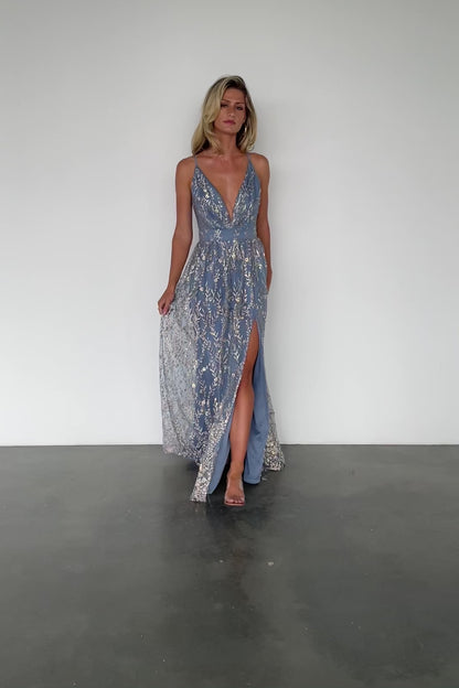 Anisa Shimmer Gown | Slate Blue + Rose Gold