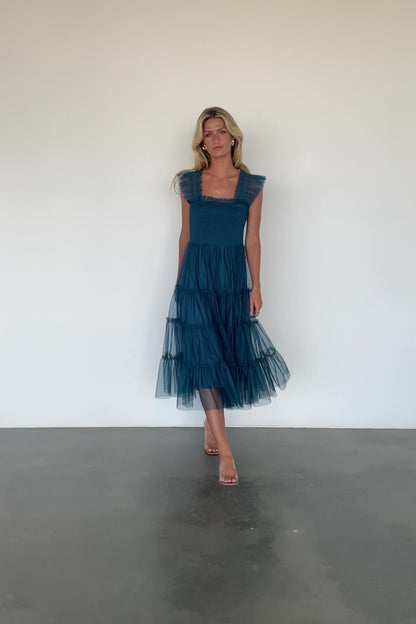 Emma Smocked Tulle Dress | Teal