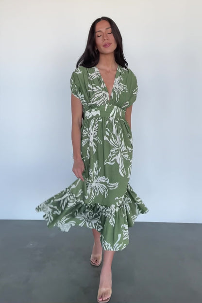 Rosa Midi Dress | Green Print