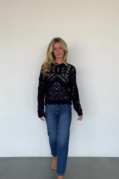 Roseburg Knit Sweater Top | Black