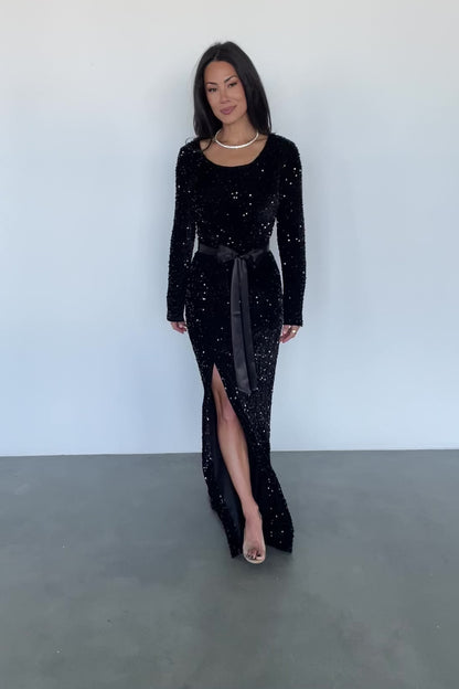Julia Sequin Maxi Dress | Black