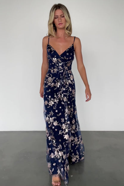 Marcia Sparkle Gown | Navy + Rose Gold