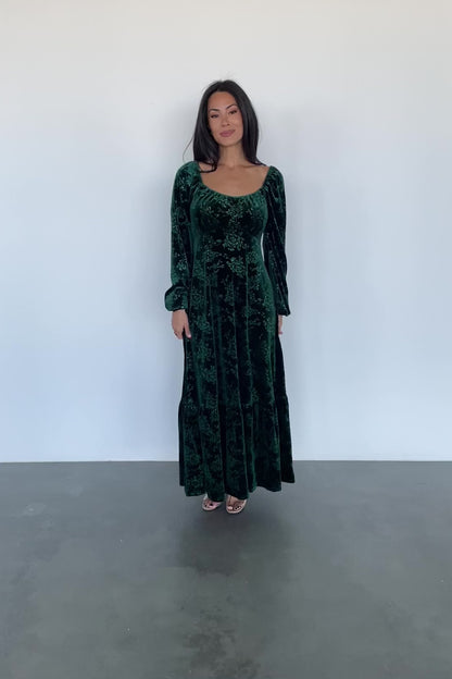 Audra Velvet Embossed Maxi Dress | Emerald