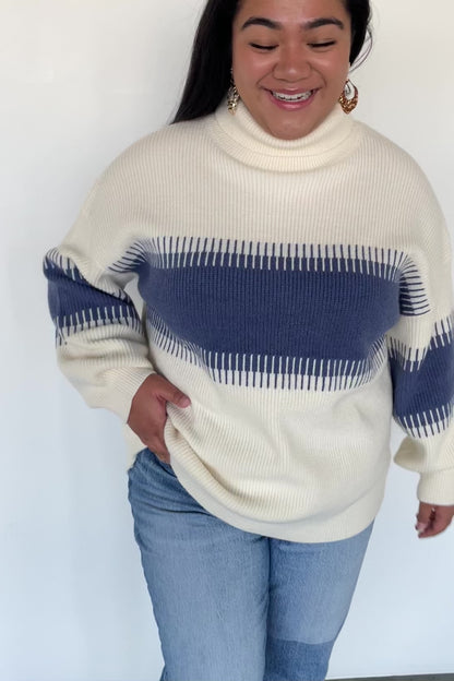 Antonov Turtle Neck Sweater | Blue + Cream