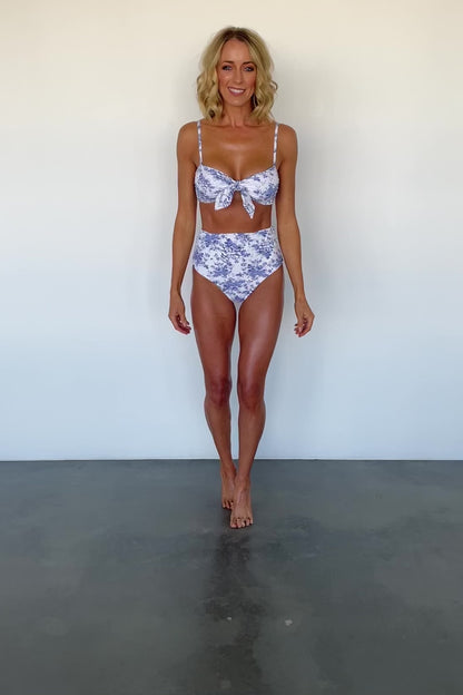 Theodosia Tie Bikini Top | Off White + Blue Floral