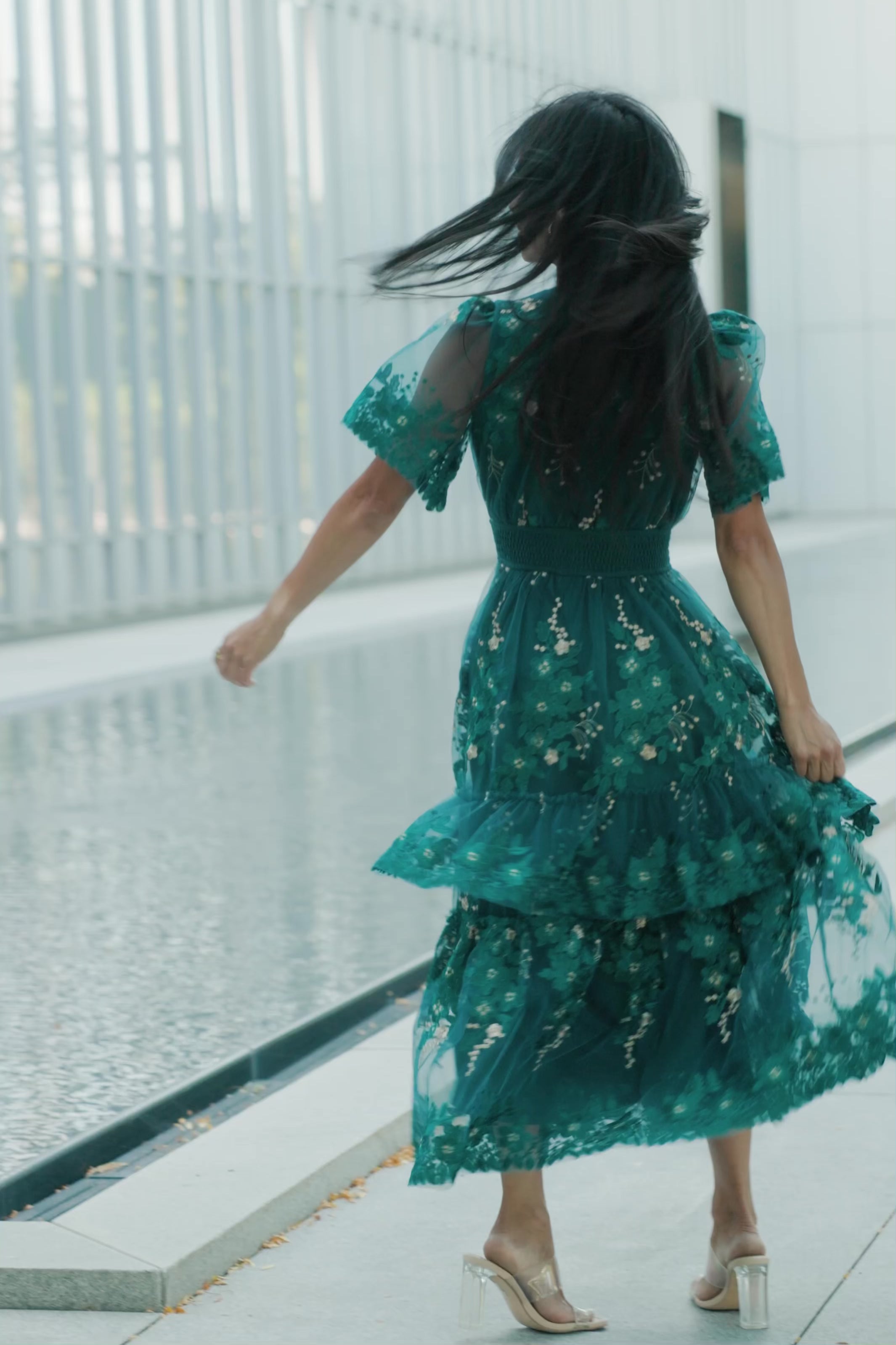 Lotte Midi Dress - Emerald Tulle & Gold | Baltic Born