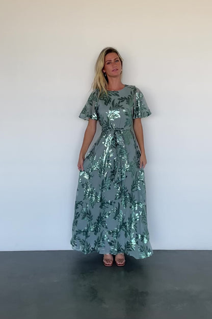 Muse Sequin Maxi Dress | Eucalyptus