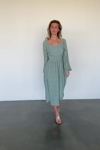 Dalton Pleated Midi Dress | Light Sage