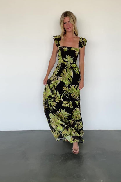 Encinitas Maxi Dress | Tropical Green + Black