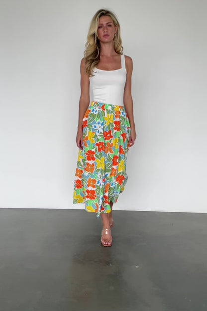 Nika Tiered Skirt | Orange + Blue Floral