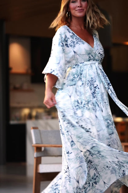 Kalea Maxi Dress | Blue + White