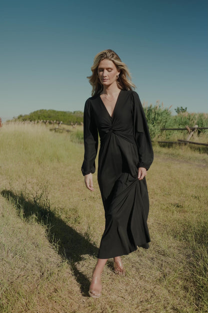 Lynda Pleated Midi Dress | Black