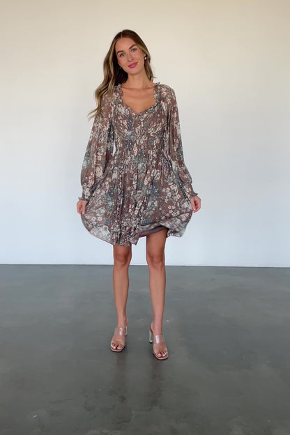 Parker Short Dress | Brown + Slate Floral