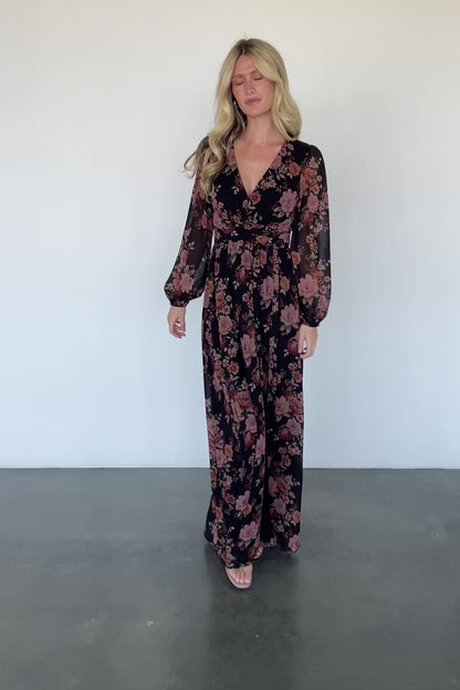 Adira Maxi Dress | Black + Mauve Floral