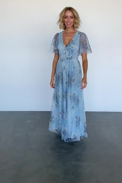 Cressida Tulle Maxi Dress | Blue + Off White Floral