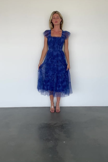 Clementine Tulle Midi Dress | Cobalt