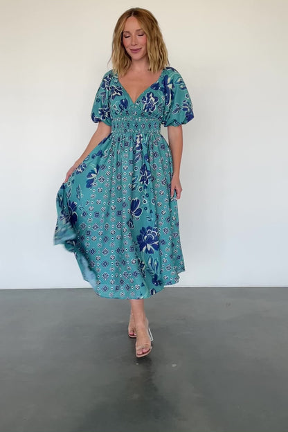 Elyse Midi Dress | Teal + Blue Multi